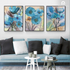 Blue Water Colour Flowers Set of 3 Wall Arts