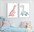 Little Blue & Pink Dinosaurs Set of 2 Kids Wall Arts