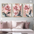 Pink Roses Flowers Wall Art Set of 3 | (Flowers Living Room Wall Art Sets ) | Minimalist Arts