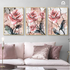 Pink Roses Set of 3 Flowers Wall Art