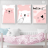Pink Hello Bears Set of 3 Nursery Wall Arts